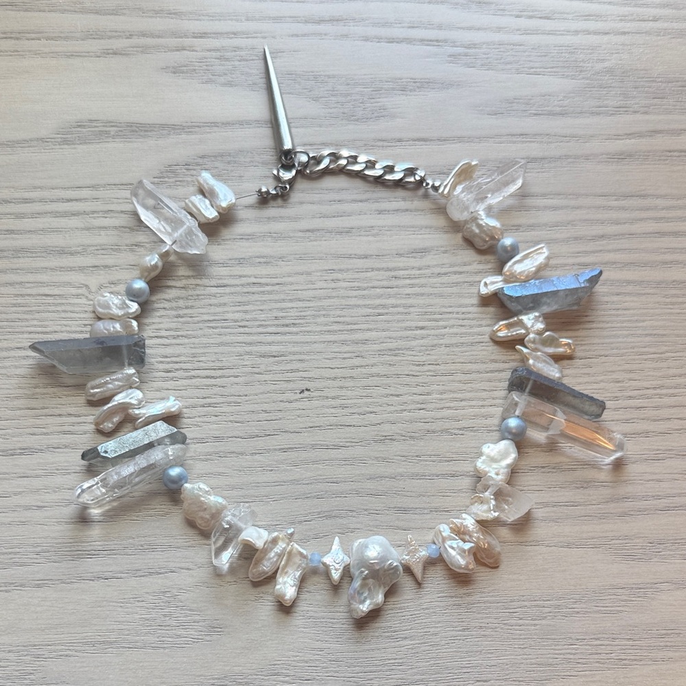 Pearl And Crystal Silver Necklace